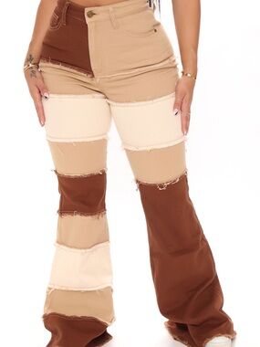 Fashion Nova Brown and Tan Wide Leg Jeans